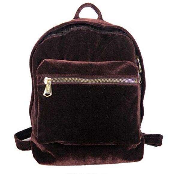 NWOT Aimee Kestenberg Velvet Backpack in Rich Brown With Gold Tone Hardware - Picture 1 of 15